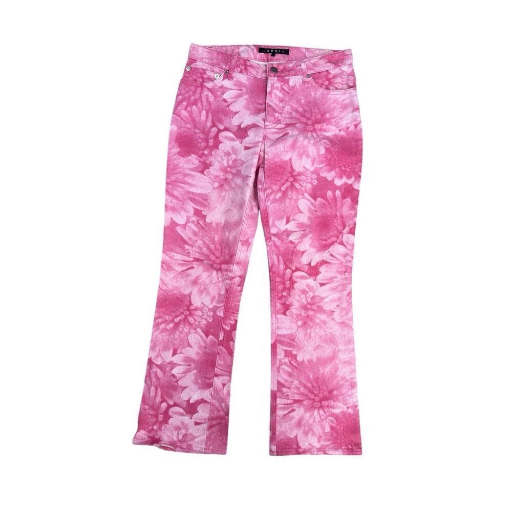 Theory Pink Floral Print Jeans Women’s Size 2 Flared Bootcut Ankle Length Cotton